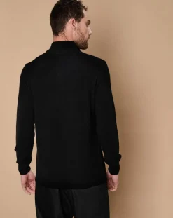 Homme Oscar et Louise Pulls^Pull 100% Cachemire 4 fils John col camionneur noir/gris