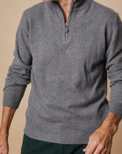 Homme Oscar et Louise Pulls^Pull 100% Cachemire 4 fils John col camionneur gris anthracite/marine