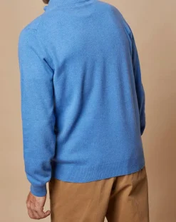Homme Oscar et Louise Pulls^Pull 100% Cachemire 4 fils John col camionneur bleu vif/gris