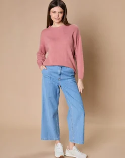 Femme Oscar et Louise Pulls^Pull 100% Cachemire 4 fils Ophélie col rond vieux rose