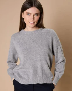 Femme Oscar et Louise Pulls^Pull 100% Cachemire 4 fils Ophélie col rond gris chiné foncé