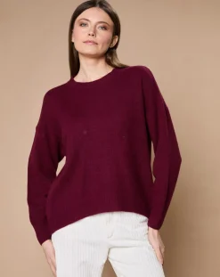 Femme Oscar et Louise Pulls^Pull 100% Cachemire 4 fils Ophélie col rond bordeaux