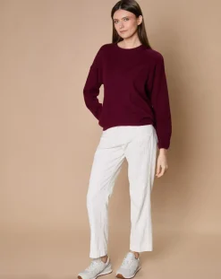 Femme Oscar et Louise Pulls^Pull 100% Cachemire 4 fils Ophélie col rond bordeaux