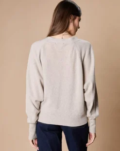 Pull 100% Cachemire 4 fils Romy col V profond écru chiné-Oscar et Louise Discount