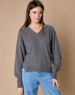 Pull 100% Cachemire 4 fils Romy col V profond anthracite-Oscar et Louise Hot
