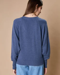 Pull 100% Cachemire 4 fils Romy col V profond bleu denim-Oscar et Louise Online