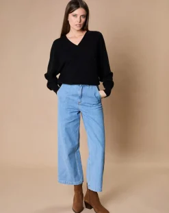 Pull 100% Cachemire 4 fils Romy col V profond noir-Oscar et Louise Best