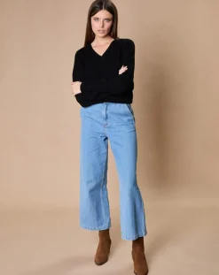Pull 100% Cachemire 4 fils Romy col V profond noir-Oscar et Louise Best