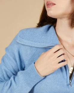 Femme Cashmere Tribu Pulls^Pull 100% Cachemire Audrey col zippé topaze