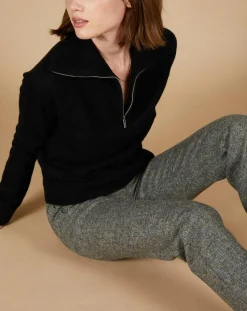 Pull 100% Cachemire Audrey col zippé noir-Cashmere Tribu Best