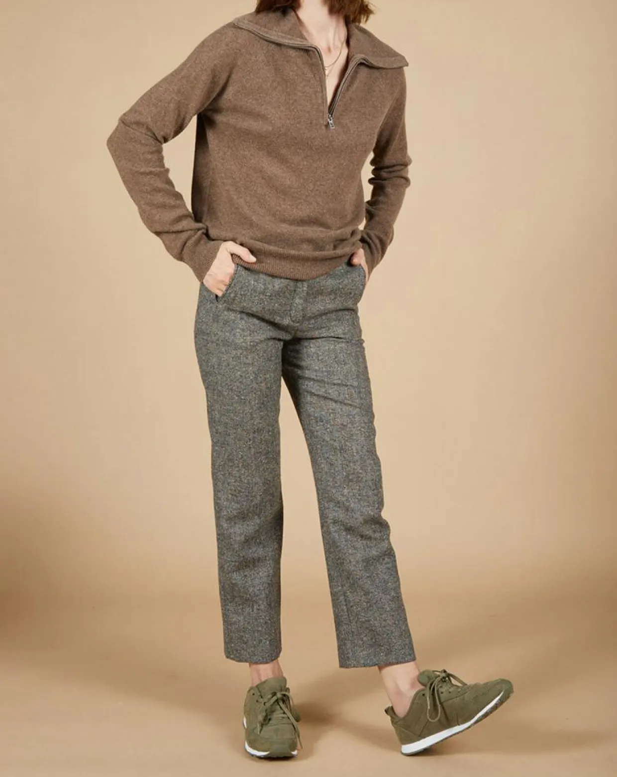 Femme Cashmere Tribu Pulls^Pull 100% Cachemire Audrey col zippé marron