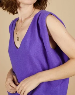 Pull 100% Cachemire Bella épaulettes violet-Cashmere Tribu Outlet