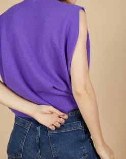 Pull 100% Cachemire Bella épaulettes violet-Cashmere Tribu Outlet
