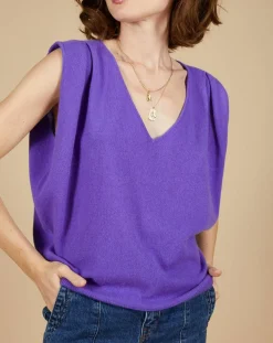 Pull 100% Cachemire Bella épaulettes violet-Cashmere Tribu Outlet