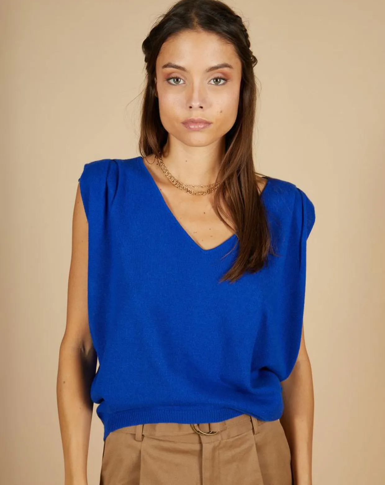 Pull 100% Cachemire Bella épaulettes bleu électrique-Cashmere Tribu Outlet