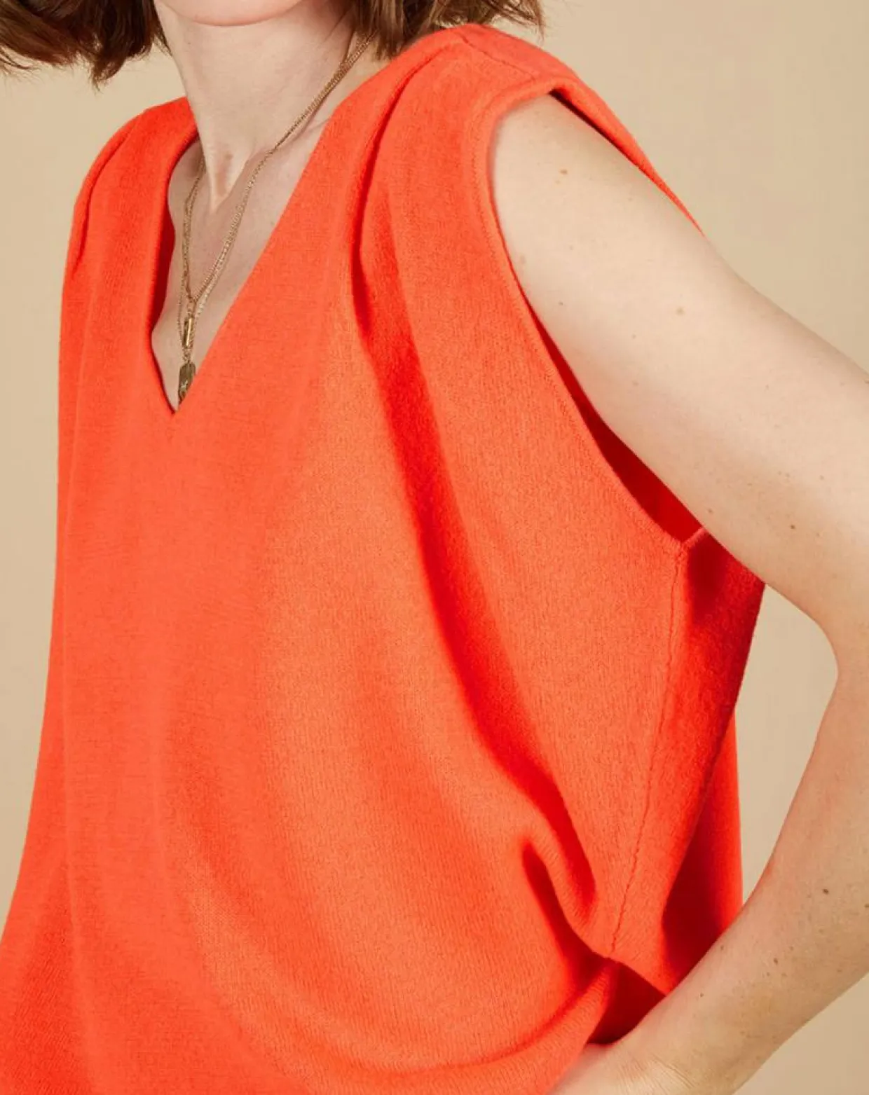 Femme Cashmere Tribu Pulls^Pull 100% Cachemire Bella épaulettes corail fluo