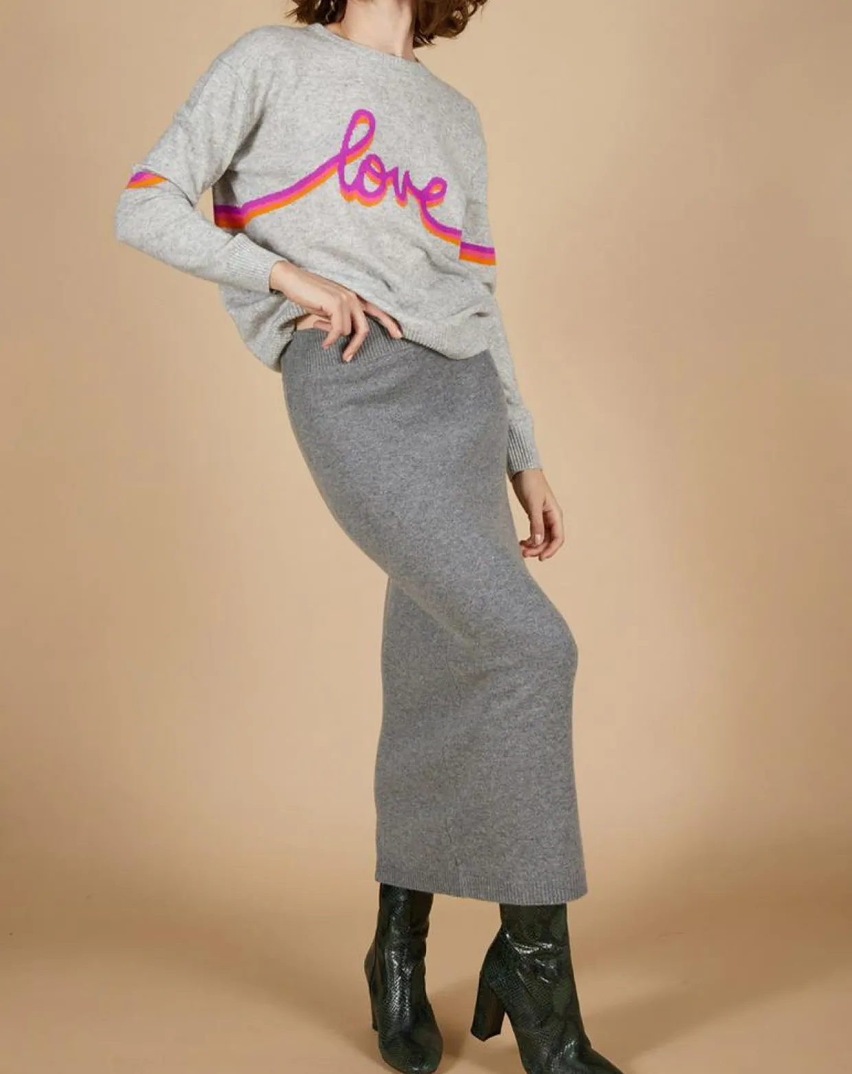 Pull 100% Cachemire Beyonce col rond gris chiné clair-Cashmere Tribu Hot