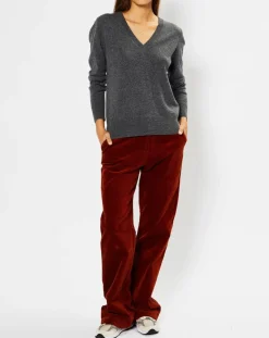 Pull 100% Cachemire Chou col V gris foncé-Galeries Lafayette Clearance