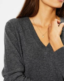 Pull 100% Cachemire Chou col V gris foncé-Galeries Lafayette Clearance