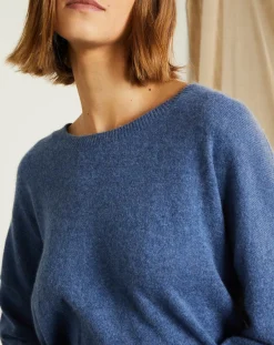 Pull 100% Cachemire Clémence Col rond bleu chiné-Miss Cashmere