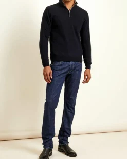 Pull 100% Cachemire col camionneur Bombay bleu marine/biarritz-Uverny Outlet