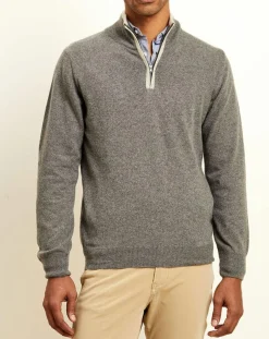 Pull 100% Cachemire col camionneur gris foncé/sable-Uverny New