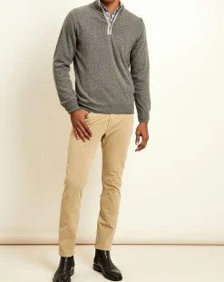 Pull 100% Cachemire col camionneur gris foncé/sable-Uverny New
