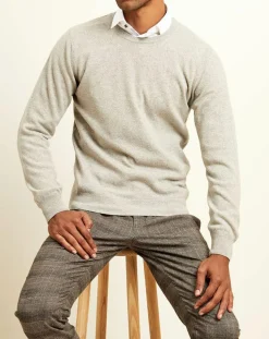 Pull 100% Cachemire col col rond gris chiné-Uverny Discount