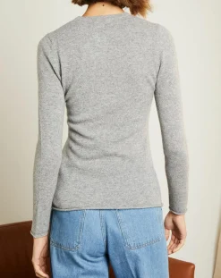 Femme Miss Cashmere Pulls^Pull 100% Cachemire col ras du cou Xena gris chiné clair