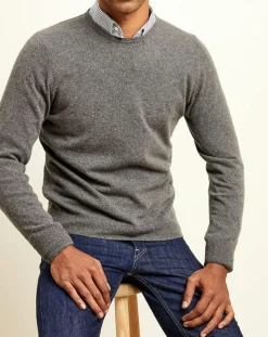 Pull 100% Cachemire col rond London gris chiné-Uverny