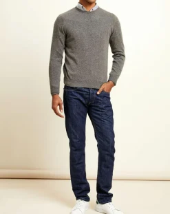 Pull 100% Cachemire col rond London gris chiné-Uverny