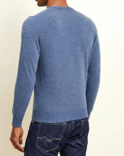 Pull 100% Cachemire col rond London bleu denim-Uverny Hot