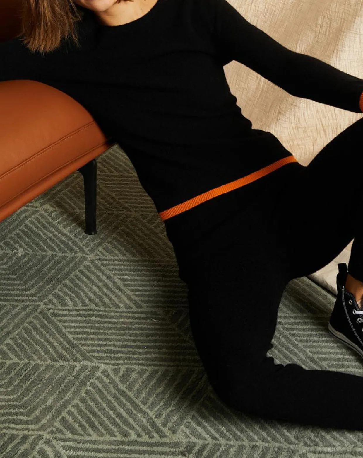 Femme Miss Cashmere Pulls^Pull 100% Cachemire col rond bicolore noir/orange