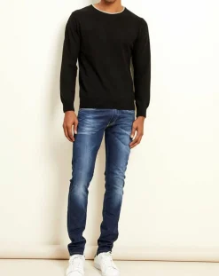 Pull 100% Cachemire col rond noir/gris-Uverny Clearance