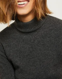 Pull 100% Cachemire col roulé gris chiné foncé-Miss Cashmere Online