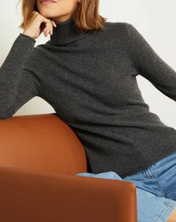 Pull 100% Cachemire col roulé Jane gris chiné foncé-Miss Cashmere Sale