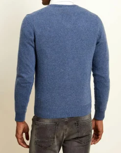 Pull 100% Cachemire col V Dublin bleu-Uverny Outlet