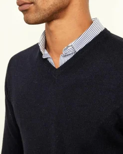 Homme Uverny Pulls^Pull 100% Cachemire col V Dublin bleu marine