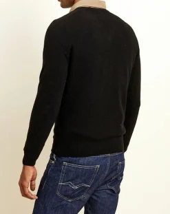 Homme Uverny Pulls^Pull 100% Cachemire col V Dublin noir