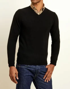 Homme Uverny Pulls^Pull 100% Cachemire col V Dublin noir
