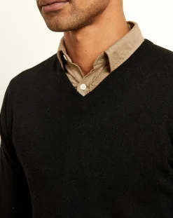 Homme Uverny Pulls^Pull 100% Cachemire col V Dublin noir