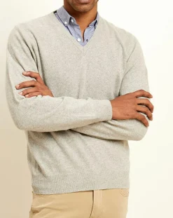 Homme Uverny Pulls^Pull 100% Cachemire col V gris clair