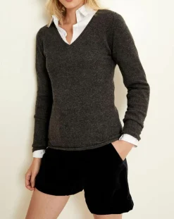 Pull 100% Cachemire col V Memphis anthracite-Uverny Clearance
