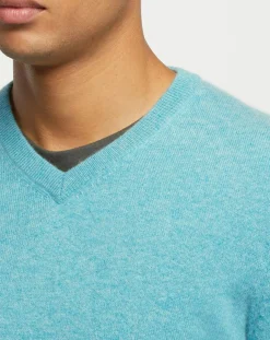 Pull 100% Cachemire col V Uni Nachve bleu-Galeries Lafayette
