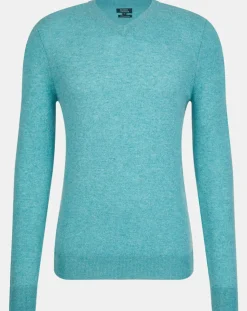 Pull 100% Cachemire col V Uni Nachve bleu-Galeries Lafayette
