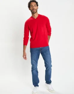 Pull 100% Cachemire col V Uni Nachve rouge-Galeries Lafayette Sale