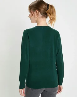 Pull 100% Cachemire Col V Zocon vert sapin-Galeries Lafayette Discount