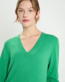 Femme Galeries Lafayette Pulls^Pull 100% Cachemire Col V Zocon vert emeraude