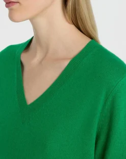 Femme Galeries Lafayette Pulls^Pull 100% Cachemire Col V Zocon vert emeraude
