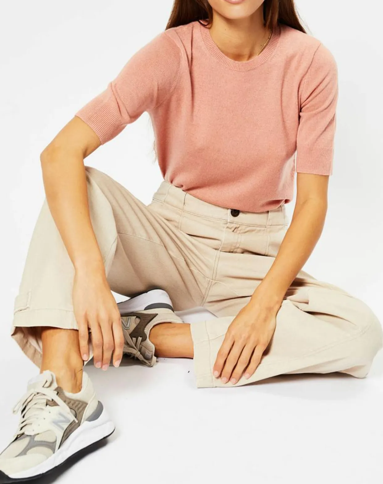 Pull 100% Cachemire Difi col rond rose-Galeries Lafayette Sale